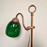 Lampe de bureau Art déco en laiton et opaline verte, 1920-30