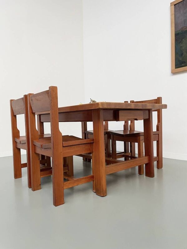 Ensemble table et 4 chaises mobilier montagne années 60