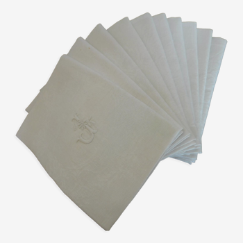 Lot de 10 serviettes damassése blanches