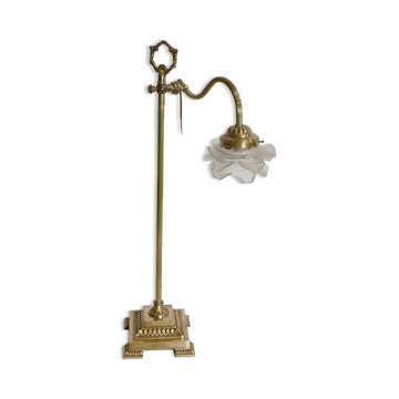 Lampe tulipe en verre et bronze, réglable, art déco 1920