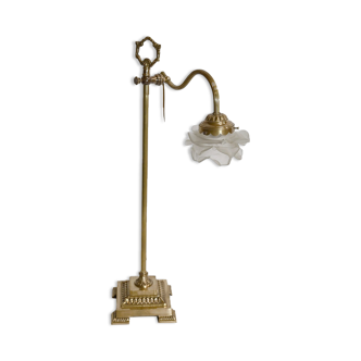 Lampe tulipe en verre et bronze, réglable, art déco 1920