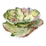 Vintage Draining Salad Bowl Signed GV In Grape Vine Leaf Barbotine