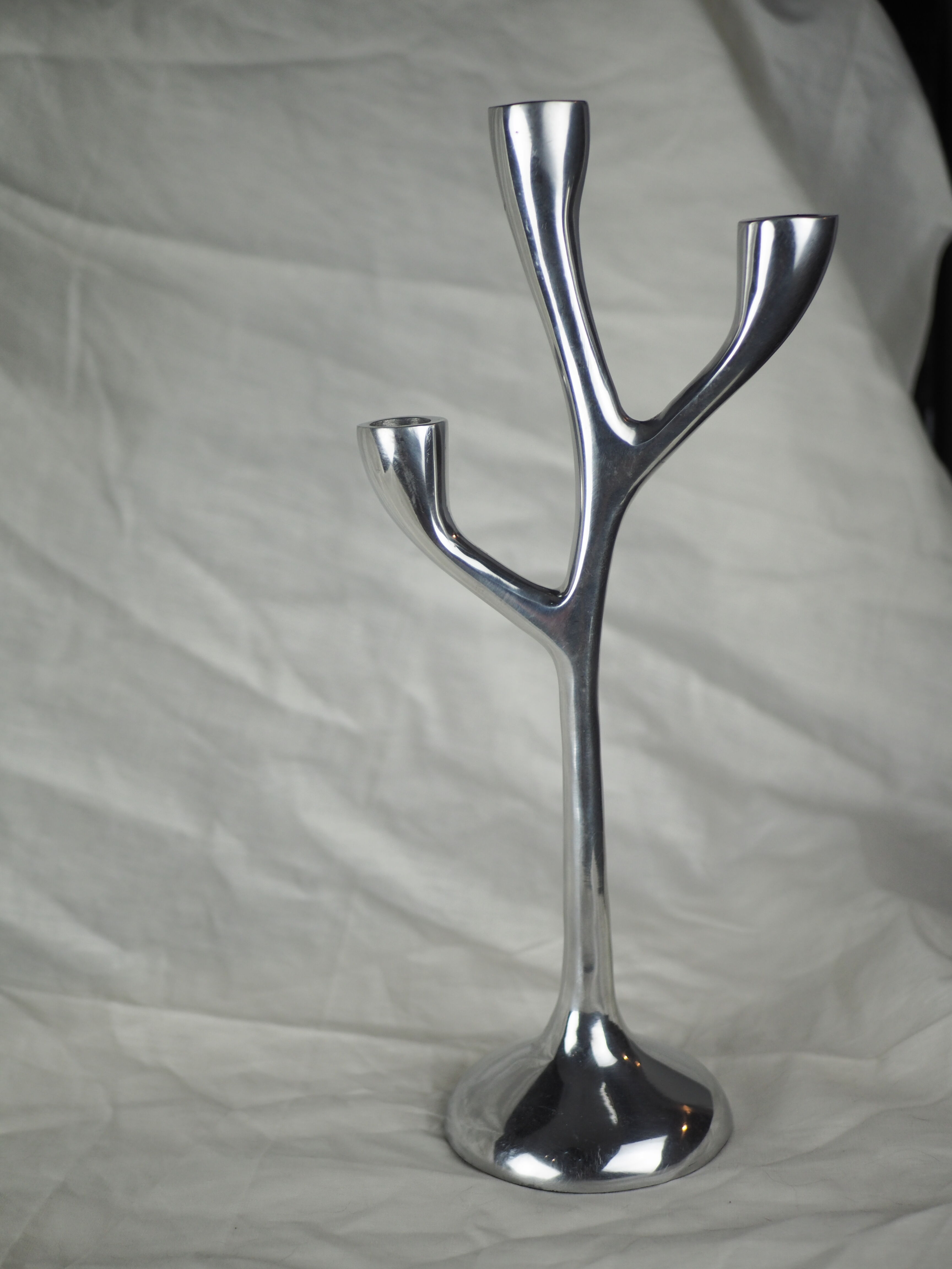 Modern mid-century aluminum three-pointed candelabra