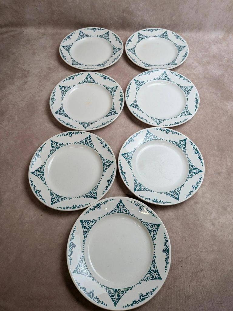 Set of 7 flat plates in ironstone Moulin des Loups FTI 22