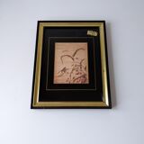 Frame decoration birds black and gold handmade screen printing France