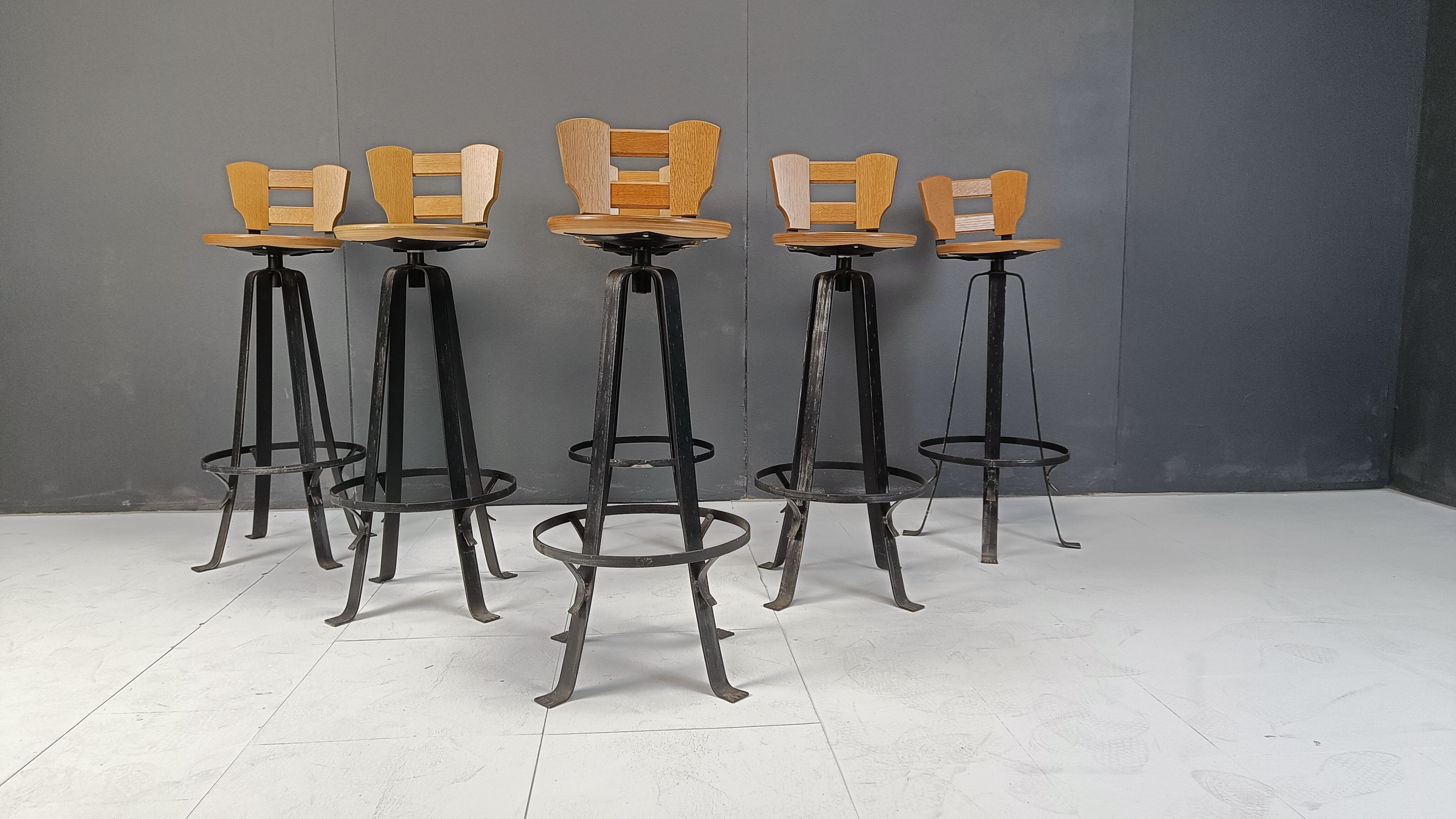Vintage brutalist bar stools, set of 6 - 1970s