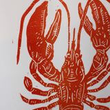 Homard rouge linogravure