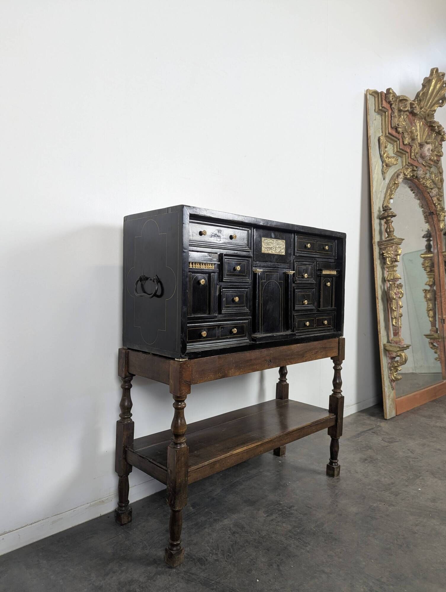 17th-century blackened wooden Flemish cabinet