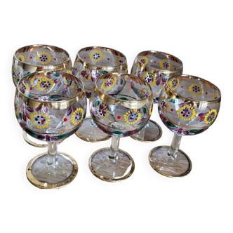 Flowered and gilded stemware, handmade, made in France