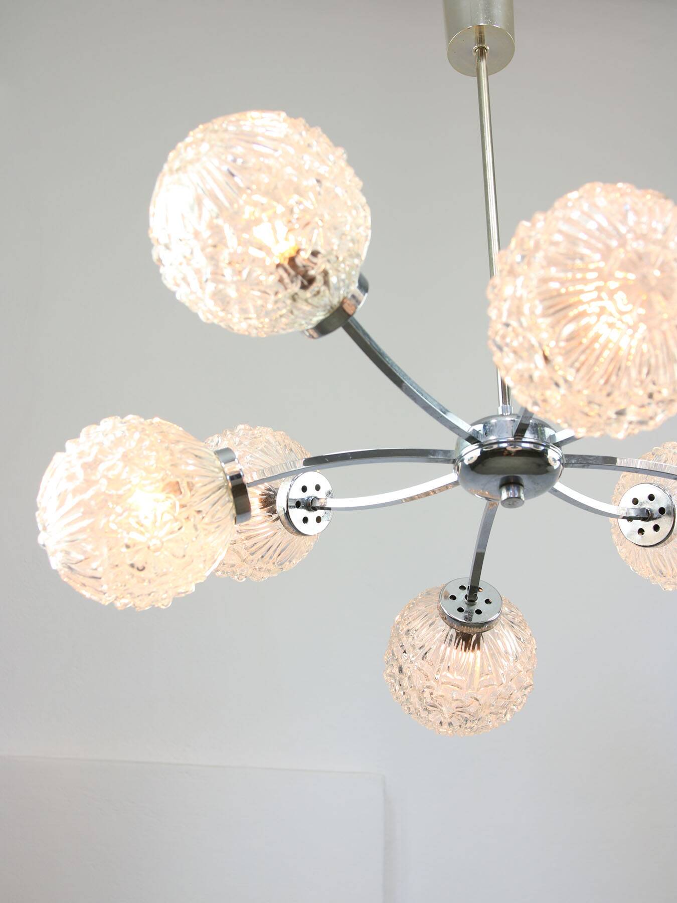 Mid-century Italian 8-Arm Chrome and Crystal Chandelier, 1960s