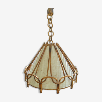 Hanging lamp in rattan and fabric