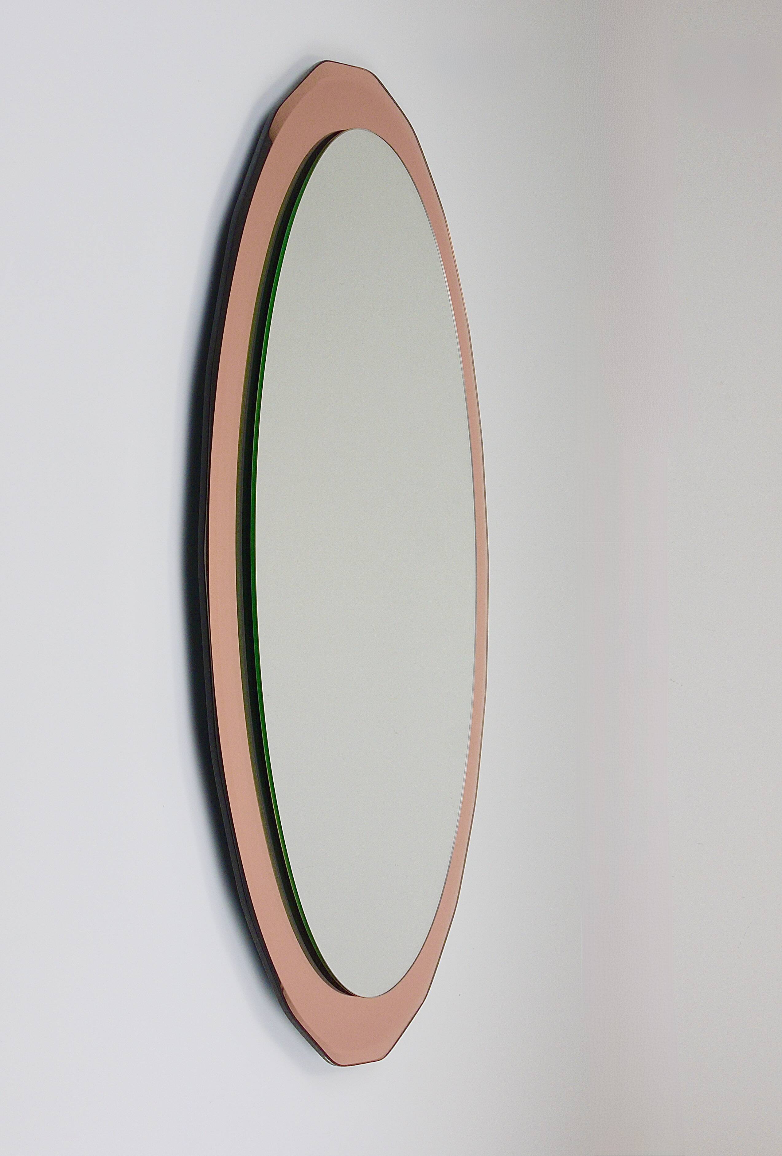 Cristal Arte Pink Oval Rosé Mid-Century Wall Mirror, Italy, 1960s
