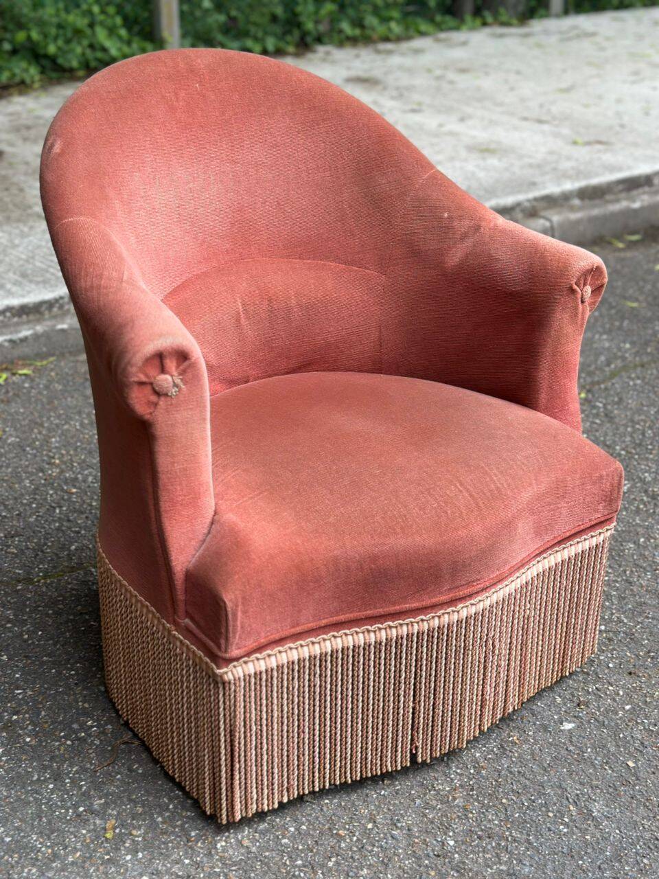 40s pink/salmon velvet crapaud armchair