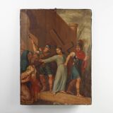 Peinture religieuse de la Passion du Christ à l'huile sur toile, Belgique vers 1900