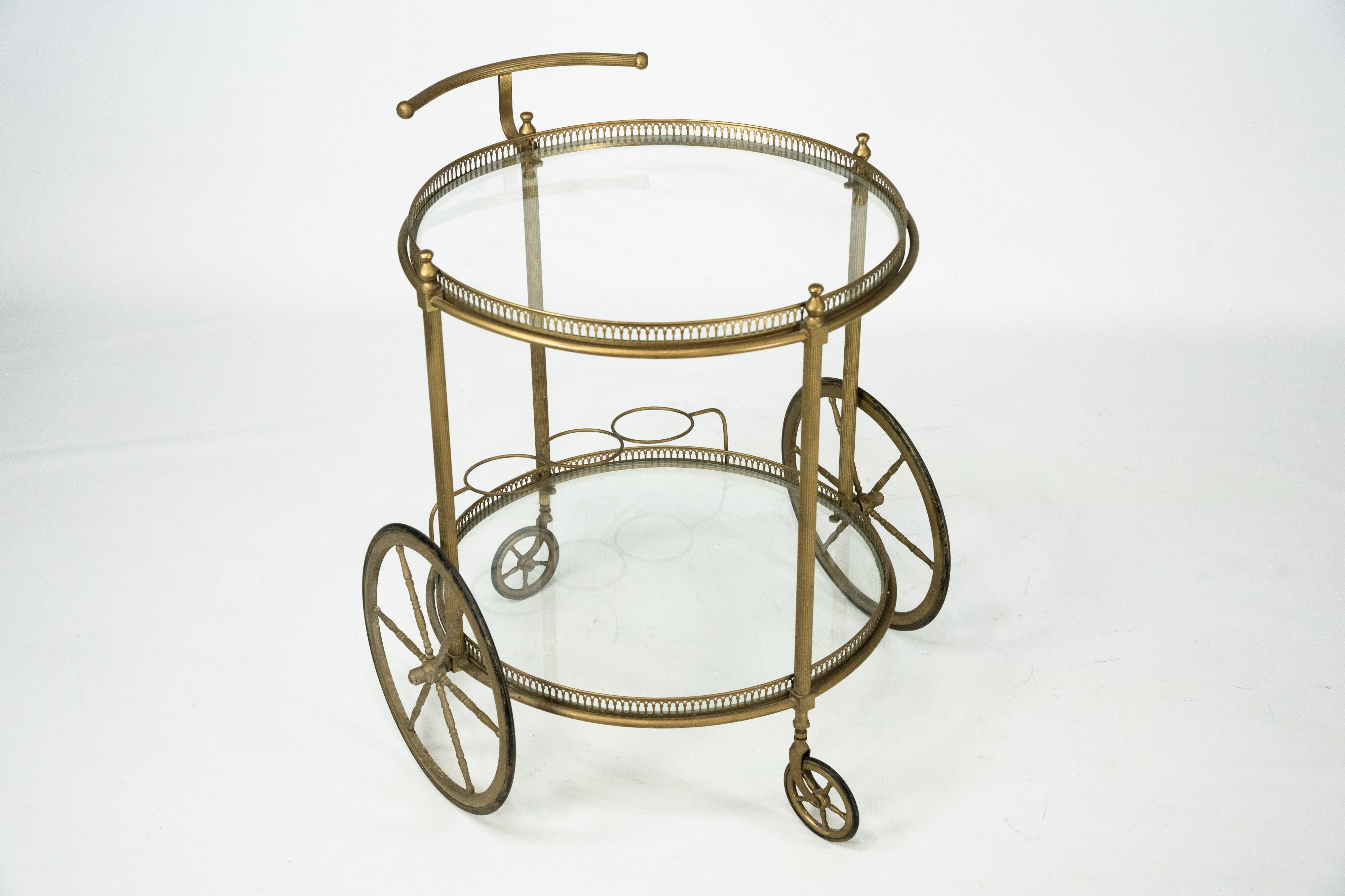 Vintage Brass Bar Cart by Cesare Lacca, Italy, 1950s.