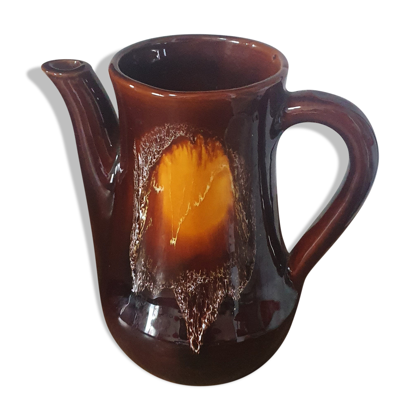 vintage broc pitcher in orange brown ceramic vallauris 20cm high