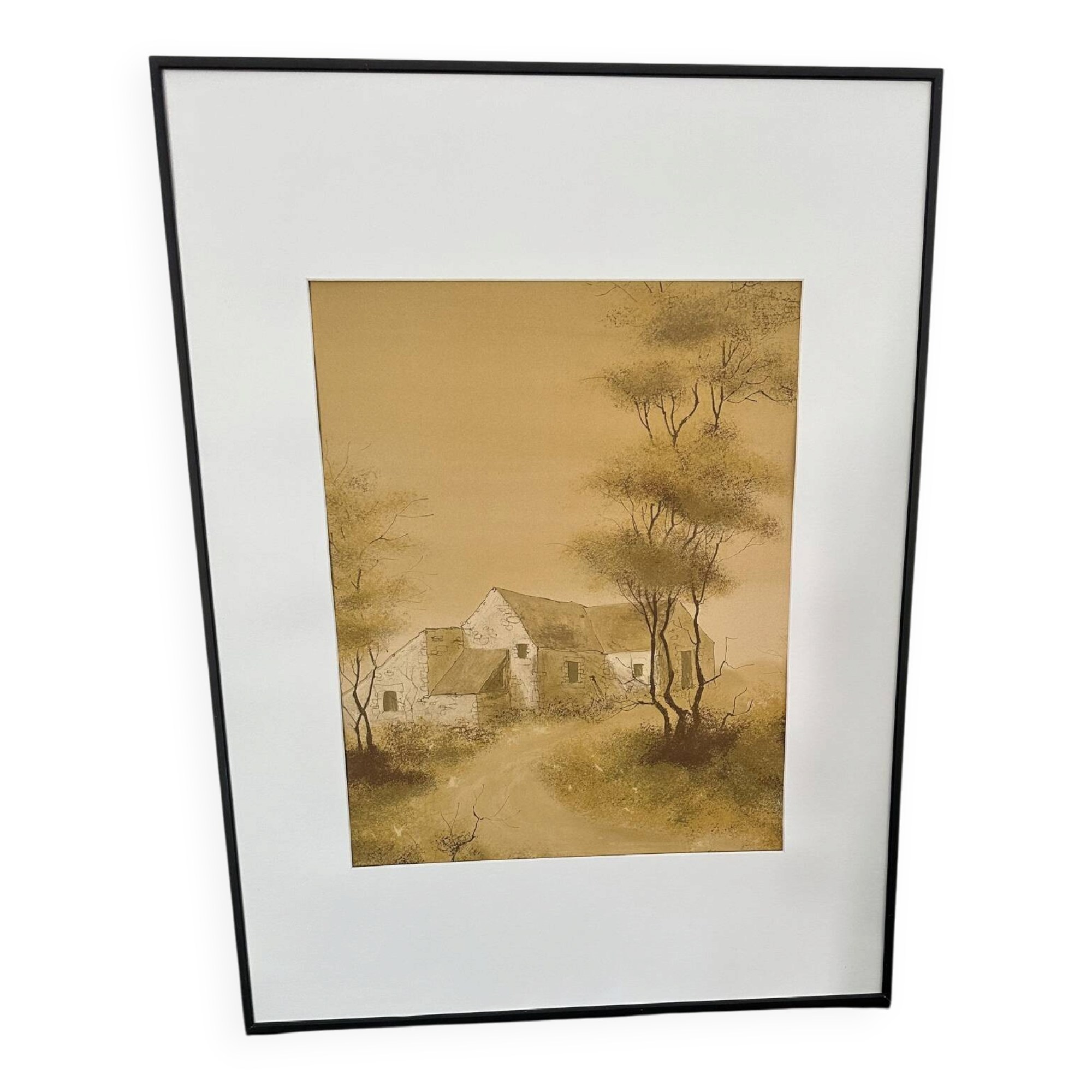 Lithographie originale de Bernard Charoy « vieille ferme »