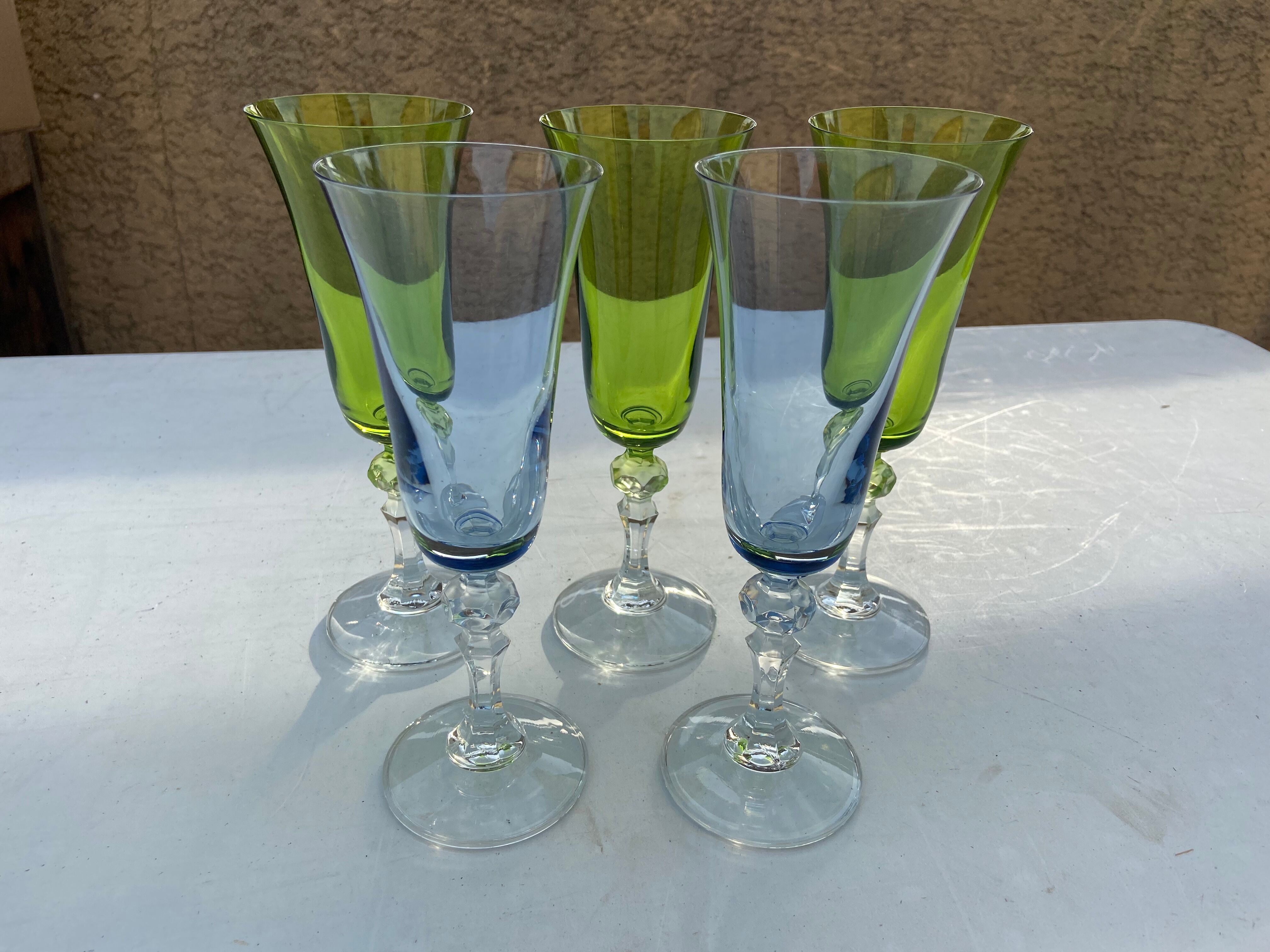 5 colorful champagne flutes