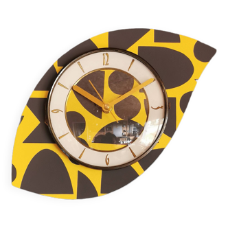 Horloge vintage pendule murale silencieuse années 60 "Jaune anthracite"