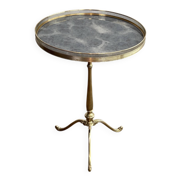 Brass Gueridon with Eglomisé Mirror Top Attributed to Maison Janse