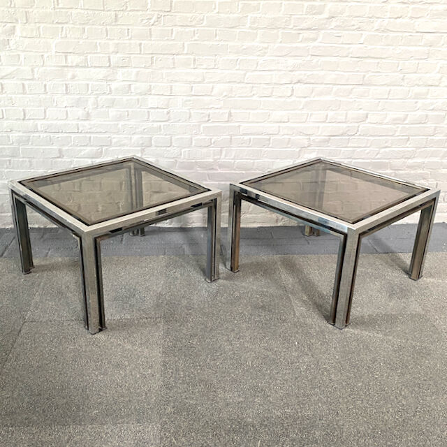 Pair of Romeo Rega chrome & brass side tables
