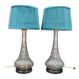 1960s Pair of Hand Painted Glass Table Lamps, Czechoslovakia