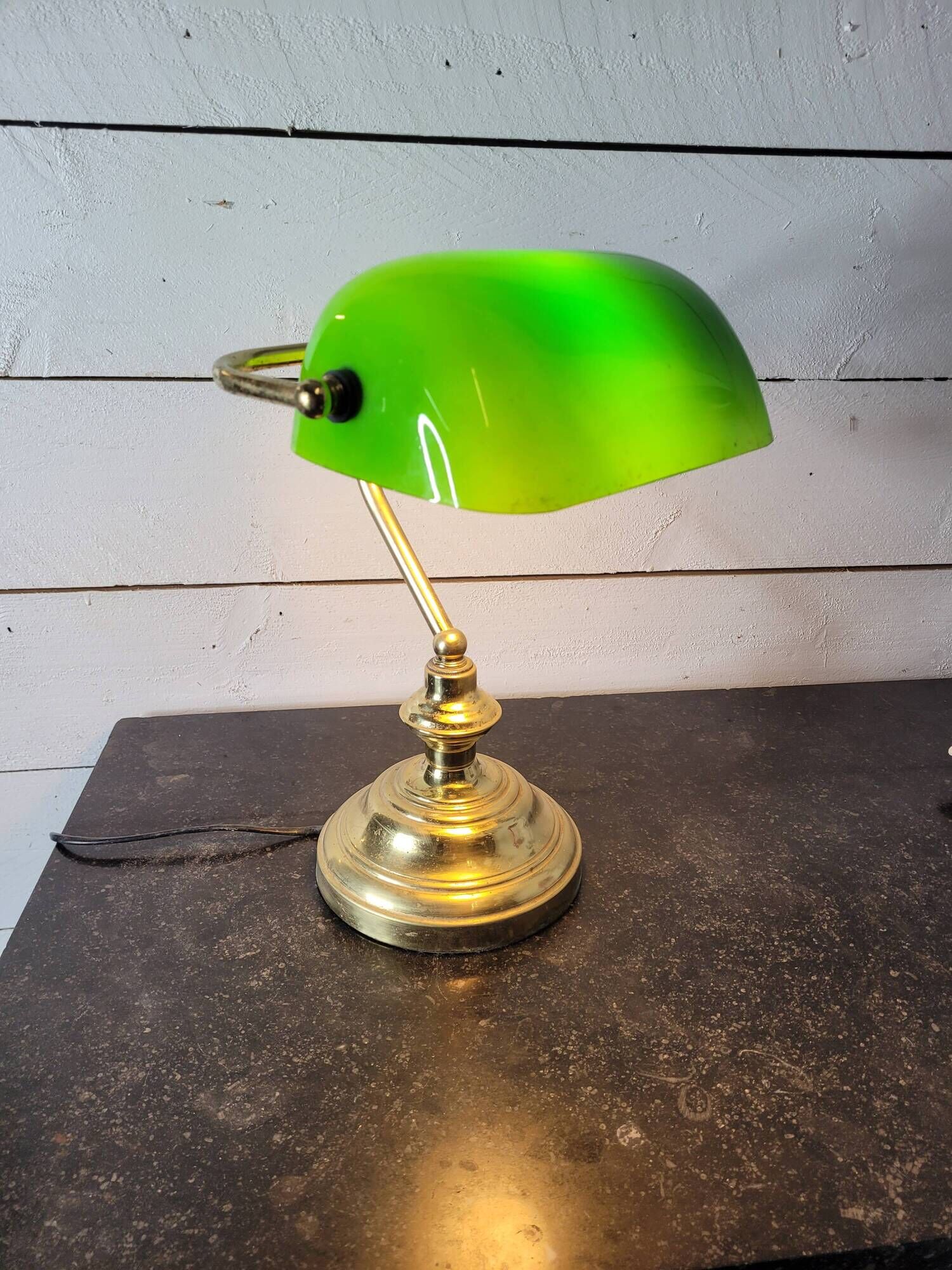 Vintage brass desk lamp with glass shade