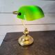 Vintage brass desk lamp with glass shade