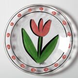 Assiette en verre vintage Kosta Boda : Tulipe rose Design par Ulrica Hydman Vallien