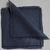 6 serviettes de table noires, en damassé de lin