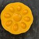 Flat plate, for 8 eggs in glazed ceramic slurry vintage yellow slip