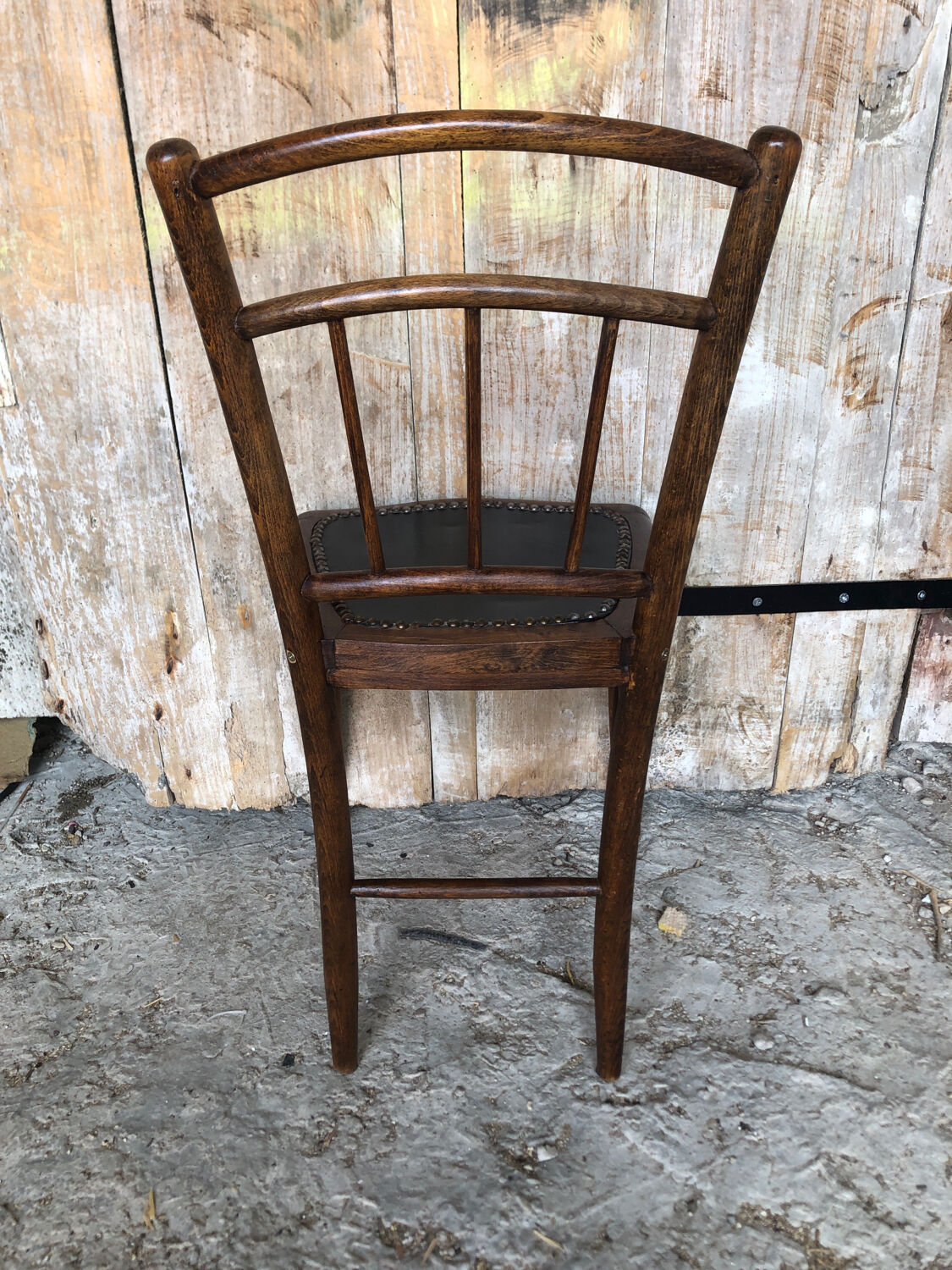 Bistrot chair turned wood & seat skai black vintage