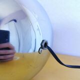 Lamp molecule, two balls, globe in opaline and stainless steel, 1970