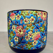 Longwy enamel cachepot, royal blue cloisonné decoration (16 cm)