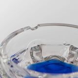 Vintage Murano Glass Ashtray: clear glass with cobalt-blue bubble, mid-century Italian design