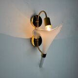 White fleur-de-lys wall lamp, murano glass, Italy, 1970