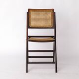 Chaise pliante en teck et rotin, Allemagne années 1970