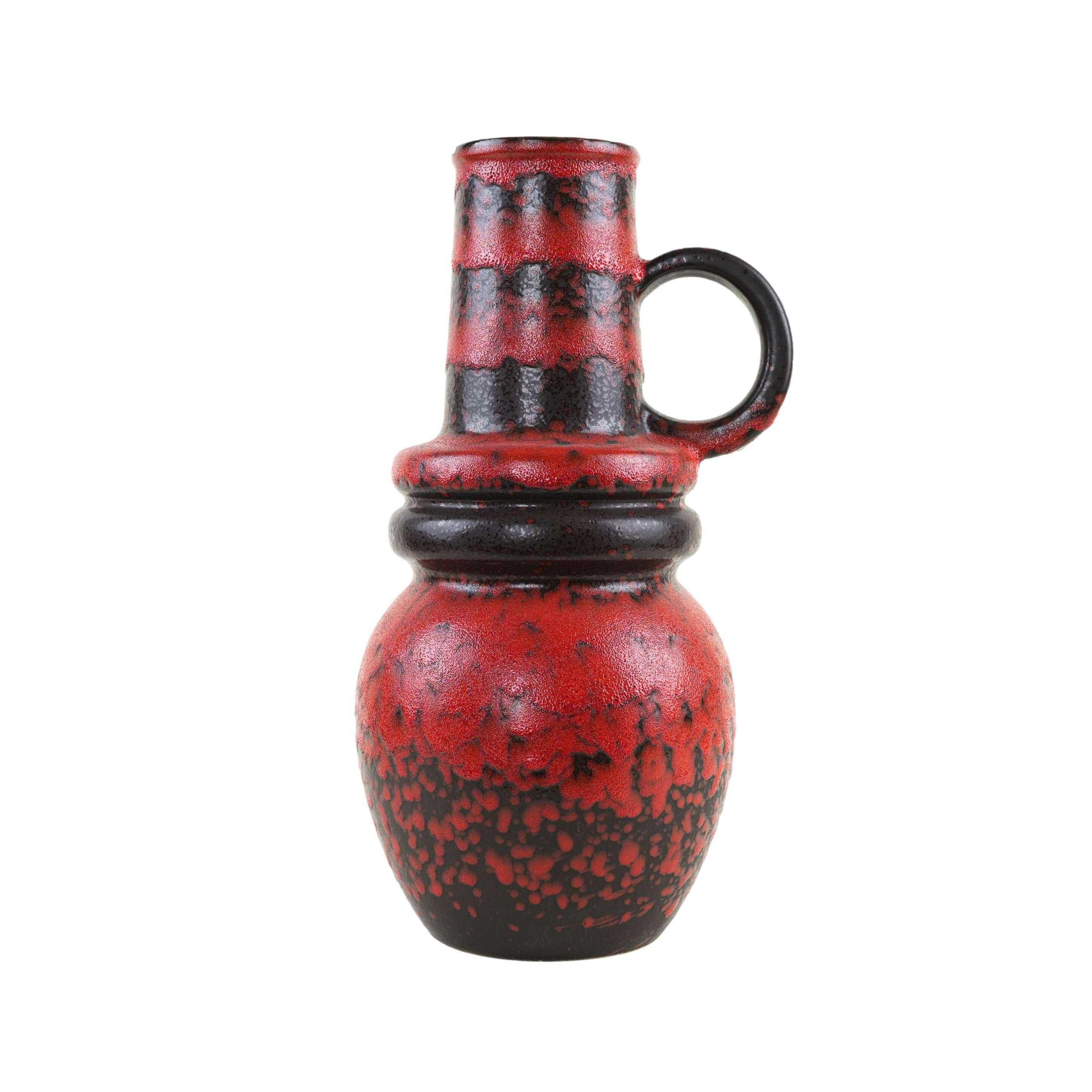 Monumental Fat Lava ceramic vase in black and red, West Germany, 1970s