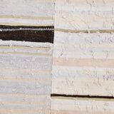 7x9 Brown Cream Striped Handmade Vintage Kilim Rug, 204x279Cm