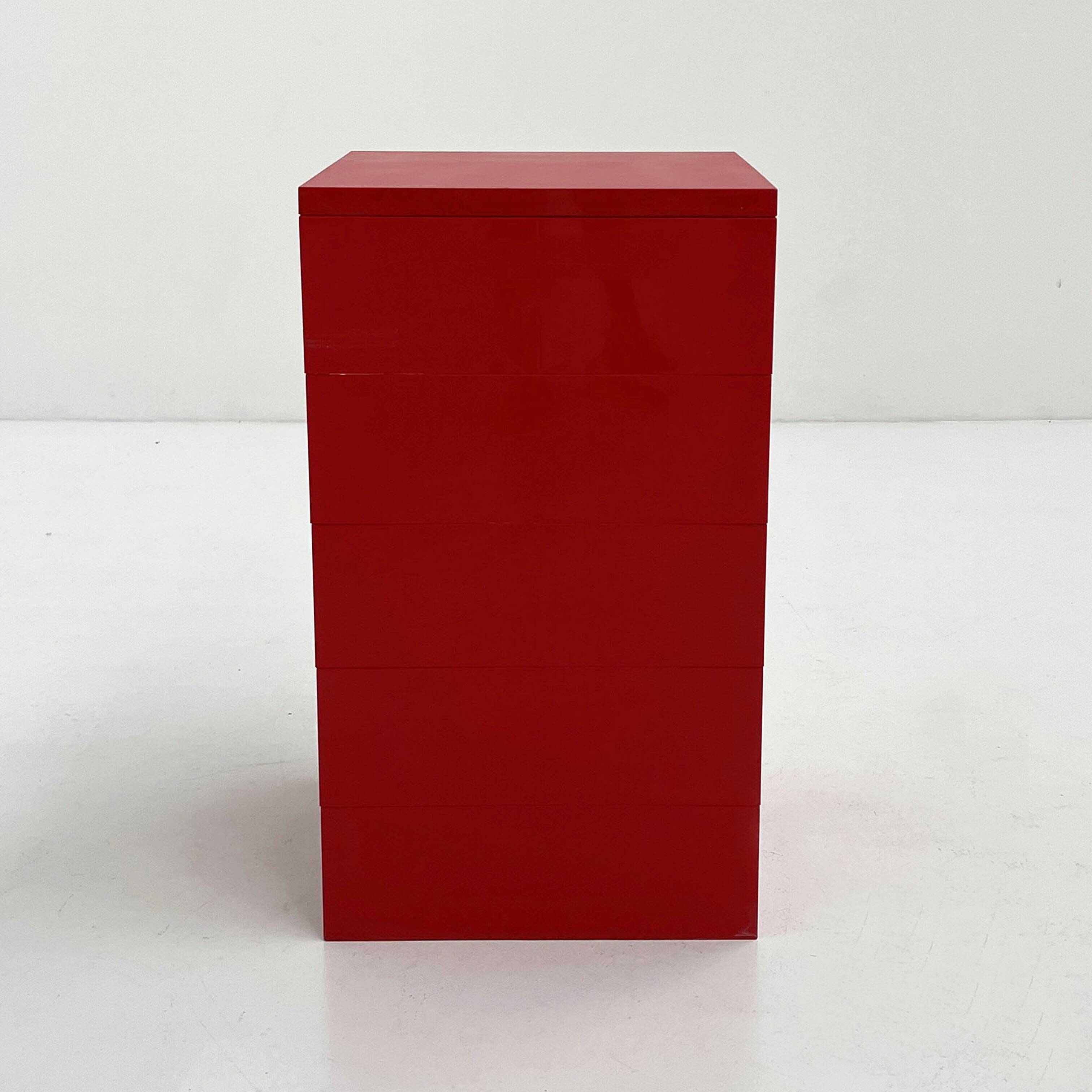 Red 5-drawer cabinet model “4601” by Simon Fussell for Kartell, 1970