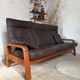 Scandinavian 3-seater teak and leather sofa