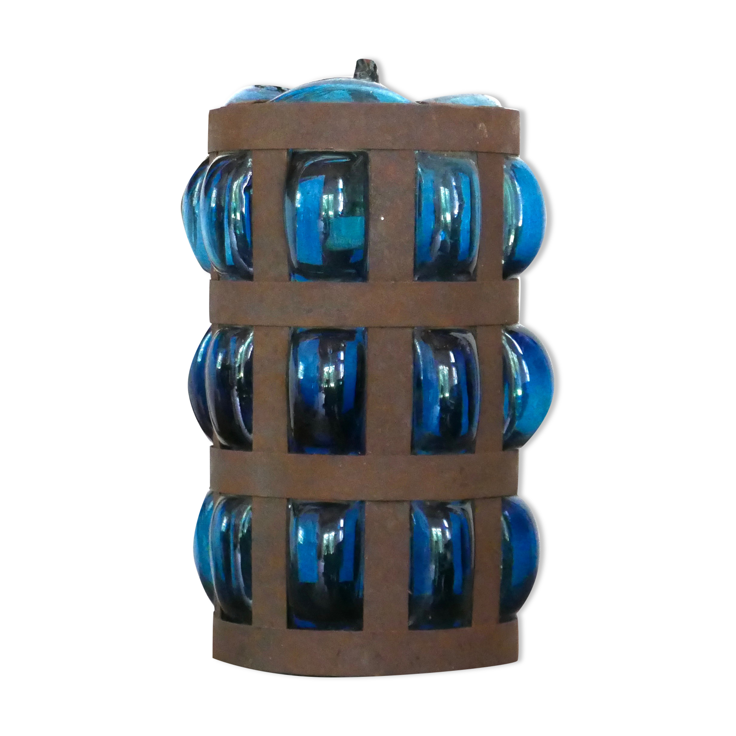 Blue blown glass and metal pendant light, 1970s