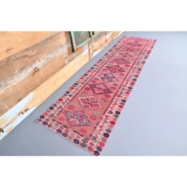 Pink Turkish Hand-Knotted Runner 86x317