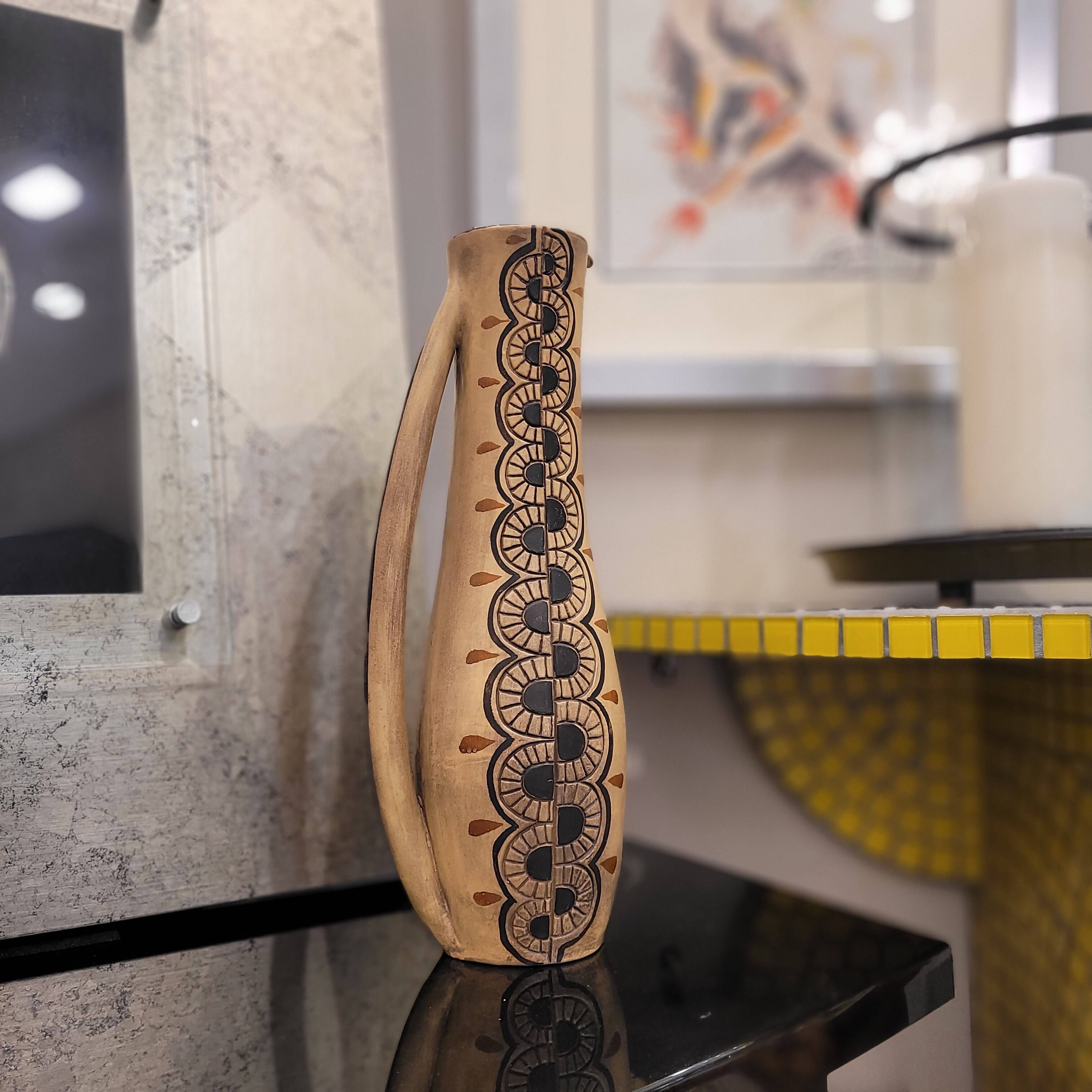 Jarrón / Jar in ceramic, Tribal style, 70's - France