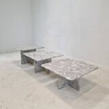 Set of 3 Italian Bianco Carrara Marble Coffee or Side Tables, 1980s