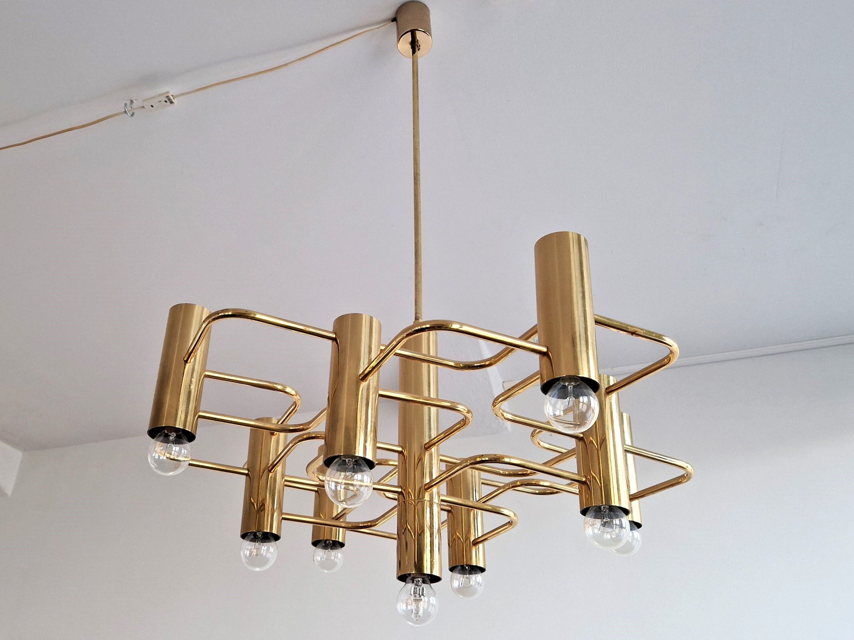 Brass chandelier by Sciolari for Boulanger, Belgium 1970's