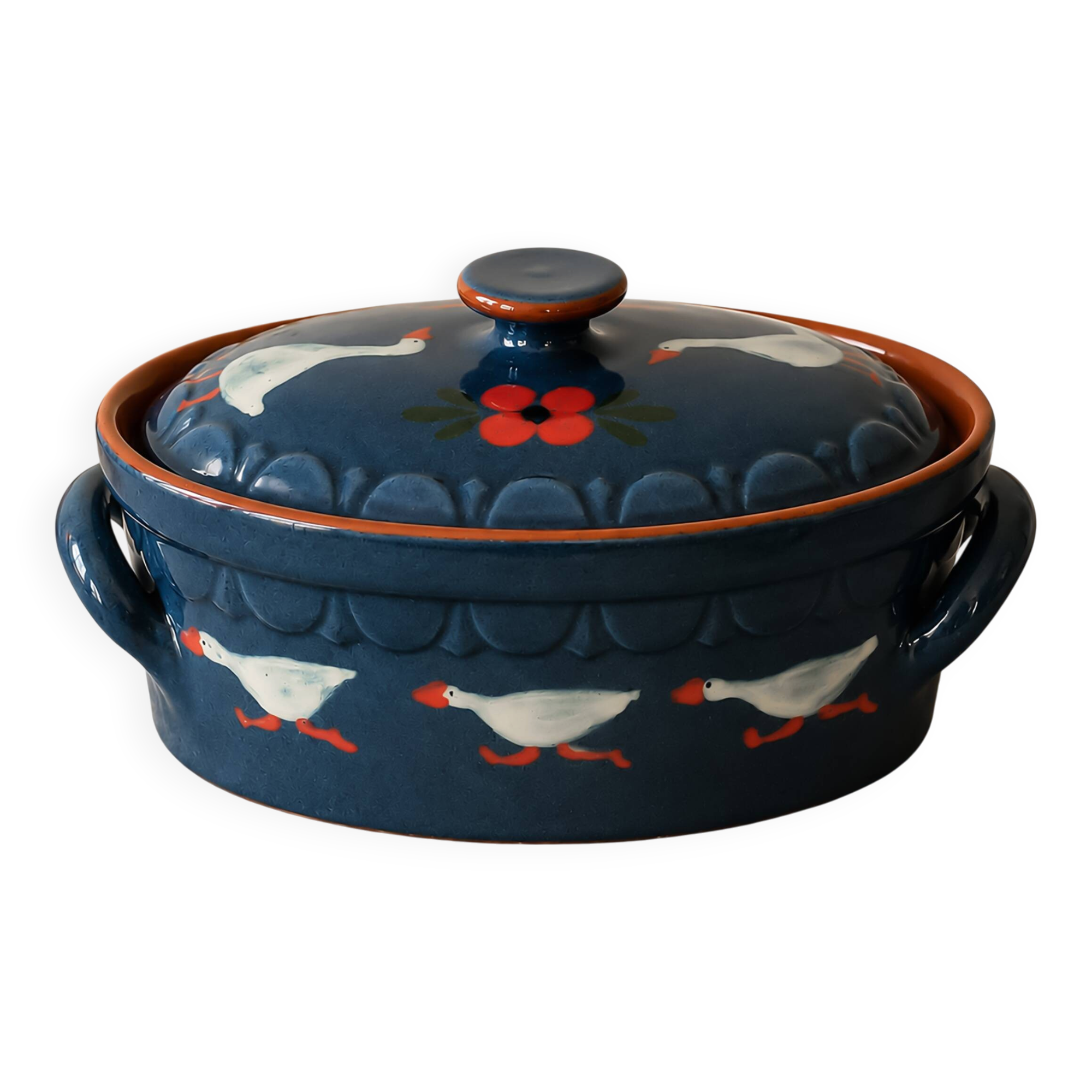 Alsatian terrine vintage in glazed earthenware – decorated with geese from Soufflenheim