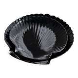Pair of vintage black glass shell dishes D32 and D26