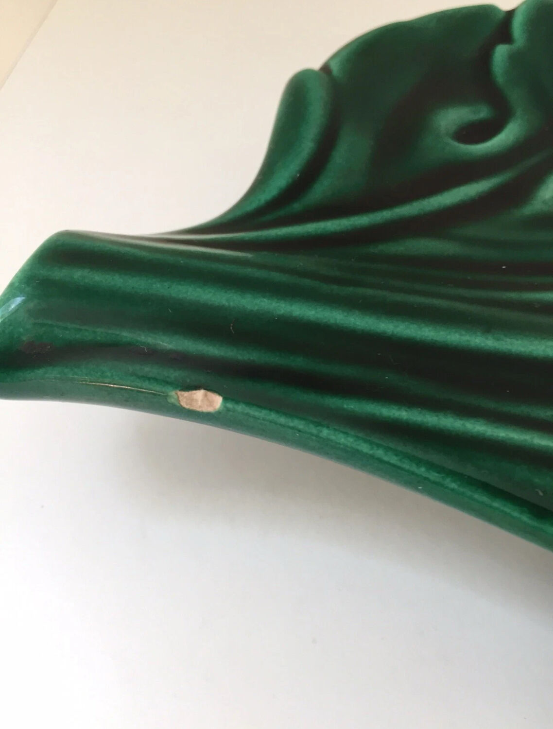 Large Vintage Green Leaf Earthenware Tray