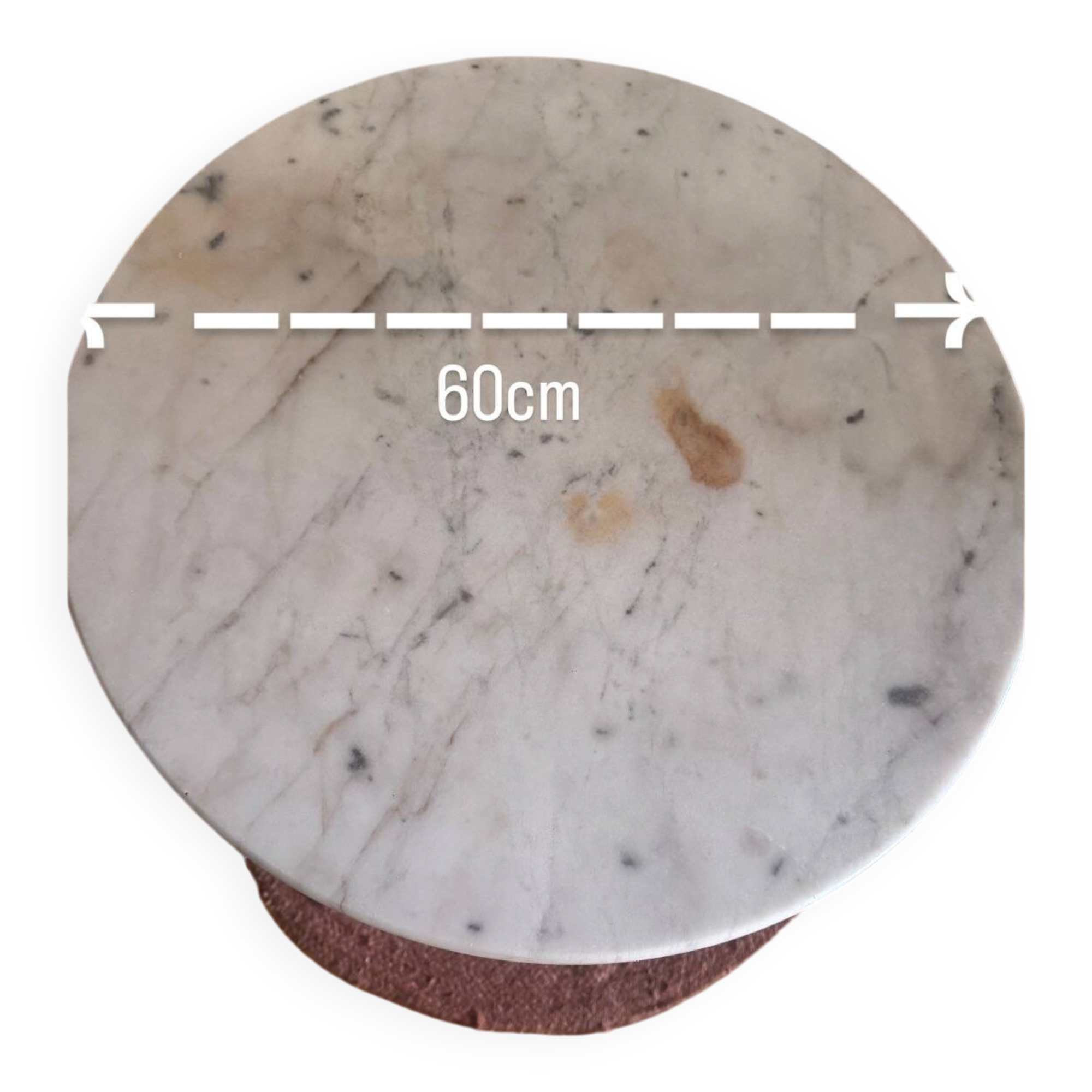 Marble side table with a cast iron base.